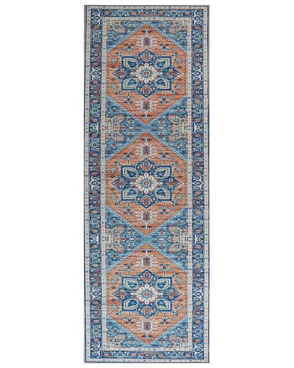 Gulvteppe Blå Oransje Polyester 70 x 200 cm Orientalsk Mønster Stue Soverom Moderne Gang