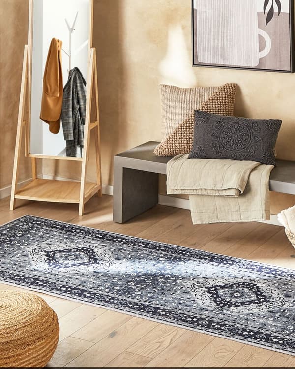 Teppe Grå Polyester 80 x 300 cm Løper Antiskli Orientalsk Gang Kjøkken Dekorativt tilbehør