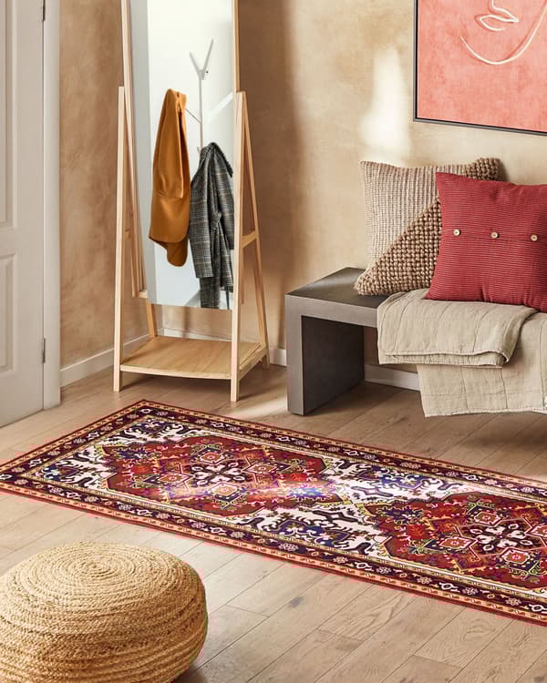 Teppe Rød Polyester 80 x 240 cm Løper Orientalsk Vintage Gang Stue Soverom