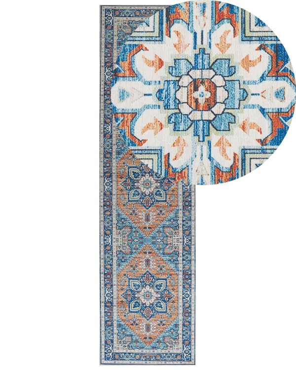 Gulvteppe Blå Oransje Polyester 80 x 300 cm Orientalsk Mønster Stue Soverom Moderne Gang