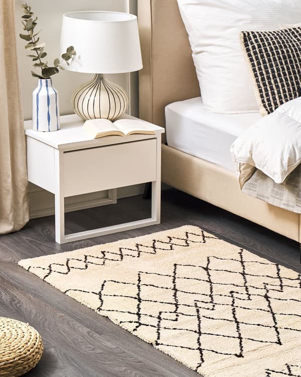 Gulvteppe Beige Svart Polyester 80 x 150 cm Geometrisk Mønster Rektangulært