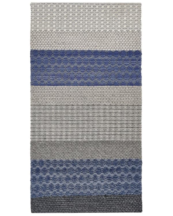 Teppe Blågrå Ull Polyester og Filt 80 x 150 cm Rektangulært Jacquardvevd Stripete Mønster Soverom Inngangsparti Moderne Interiørdesign Tilbehør