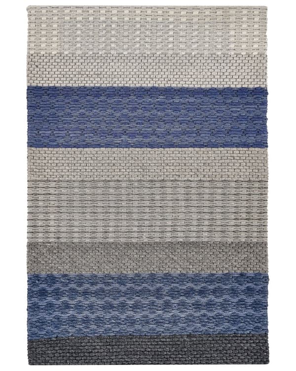 Teppe Blågrå Ull Polyester og Filt 140 x 200 cm Rektangulært Jacquardvevd Stripete Mønster Soverom Inngangsparti Moderne Interiørdesign Tilbehør