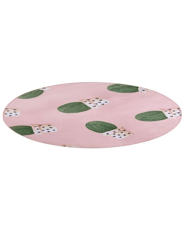 Teppe Rosa Grønn Polyester Rund 120 x 120 cm Kaktusmønster Barnehage Soverom