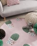 Miniatyrbilde 2 av 6: Teppe Rosa Grønn Polyester Rund 120 x 120 cm Kaktusmønster Barnehage Soverom