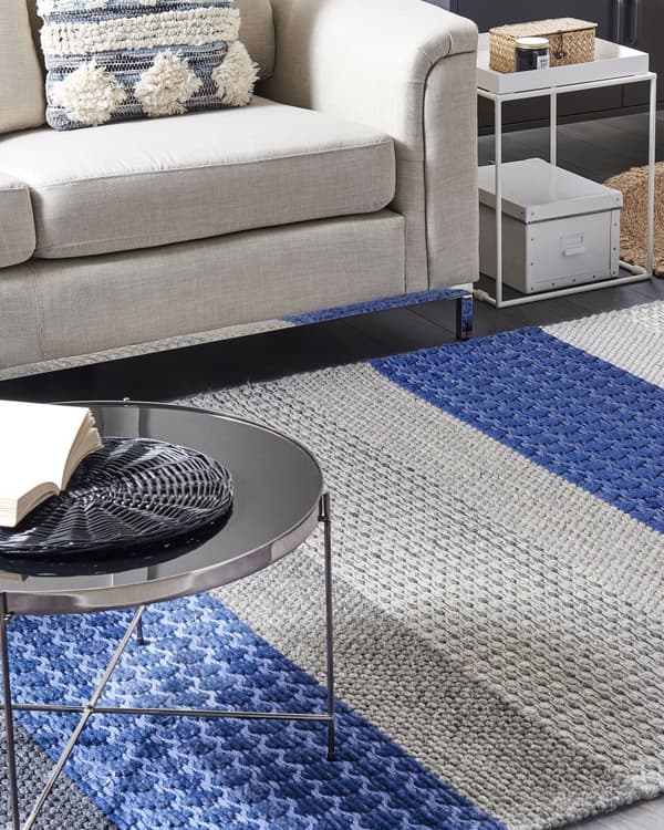 Teppe Blågrå Ull Polyester og Filt 160 x 220 cm Rektangulært Jacquardvevd Stripete Mønster Soverom Inngangsparti Moderne Interiørdesign Tilbehør