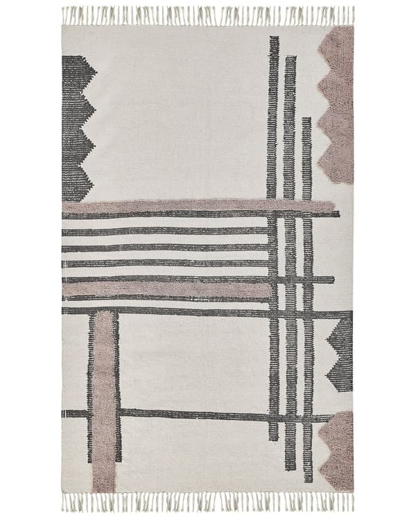 Bomullsteppe Teppe Svart Beige Bomull 140 x 200 cm Skandinavisk Mønster Håndvevd