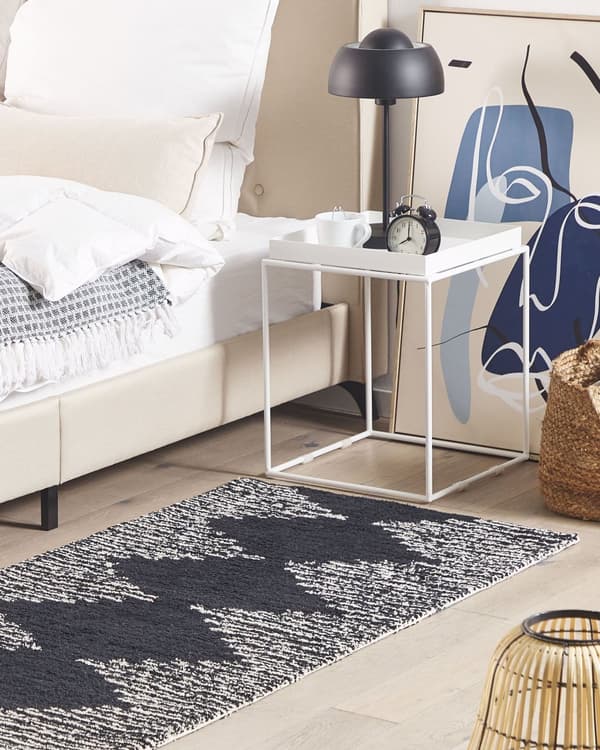 Bomullsteppe Teppe Svart Hvit Bomull 80 x 150 cm Skandinavisk Geometrisk Retro Mønster