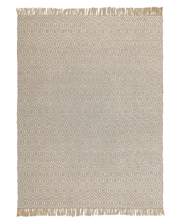 Teppe i beige jute og bomull 140 x 200 cm med frynser Håndvevd Boho Stue Soverom