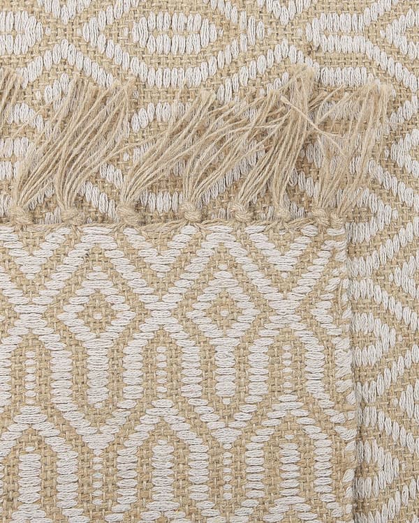 Teppe i beige jute og bomull 140 x 200 cm med frynser Håndvevd Boho Stue Soverom