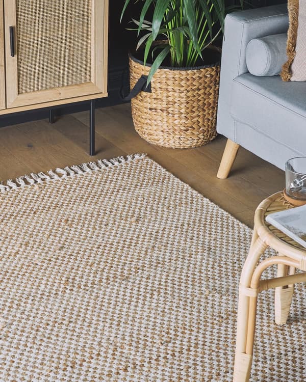 Teppe Beige Jute og Bomull 140 x 200 cm Frynsete Håndvevd Boho Gang Soverom