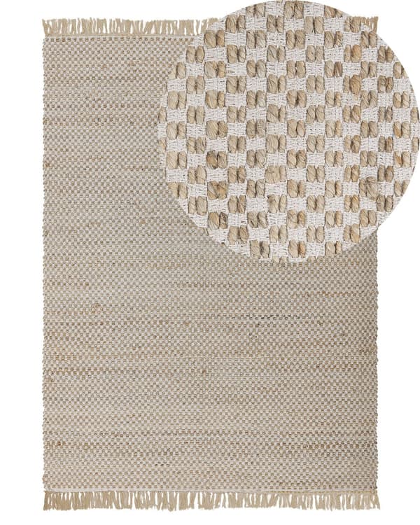 Teppe Beige Jute og Bomull 140 x 200 cm Frynsete Håndvevd Boho Gang Soverom