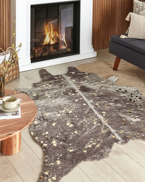 Kunstig skinnteppe Beige Gull trykk imirtert kuskinn 150 x 200 cm Moderne Rustikk Teppe