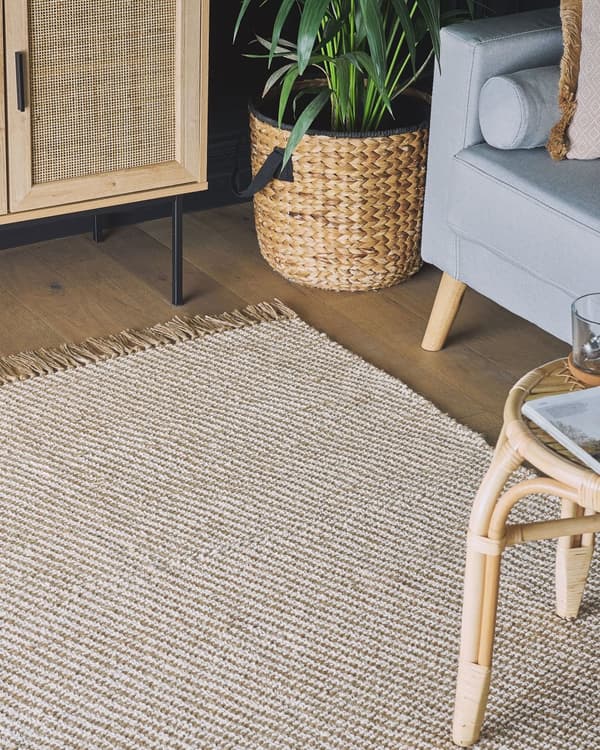 Teppe Beige Jute og Bomull 140 x 200 cm Frynser Håndvevd Boho Gang Soverom