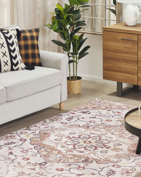 Teppe Brun Beige Polyester Bomull Blomstret Orientalsk 140 x 200 cm Stue