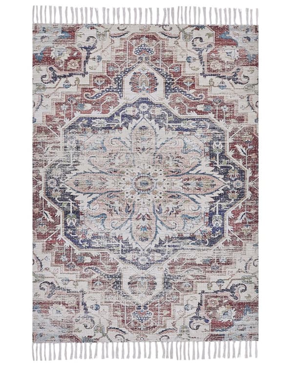 Teppe flerfarget polyester og bomull 150 x 230 cm Orientalsk mønster med dusker Stue Soverom