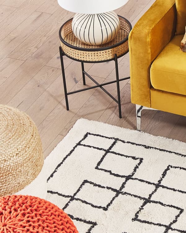 Bomullsteppe Teppe Beige 160 x 230 cm Skandinavisk Geometrisk Mønster Stue Soverom