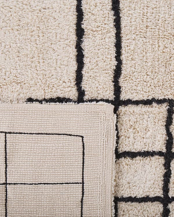 Bomullsteppe Teppe Beige 160 x 230 cm Skandinavisk Geometrisk Mønster Stue Soverom
