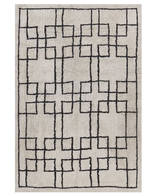 Bomullsteppe Teppe Beige 160 x 230 cm Skandinavisk Geometrisk Mønster Stue Soverom