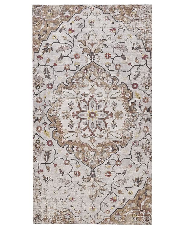 Teppe Brun Beige Polyester 150 x 230 cm Bomull Blomstret Orientalsk Stue