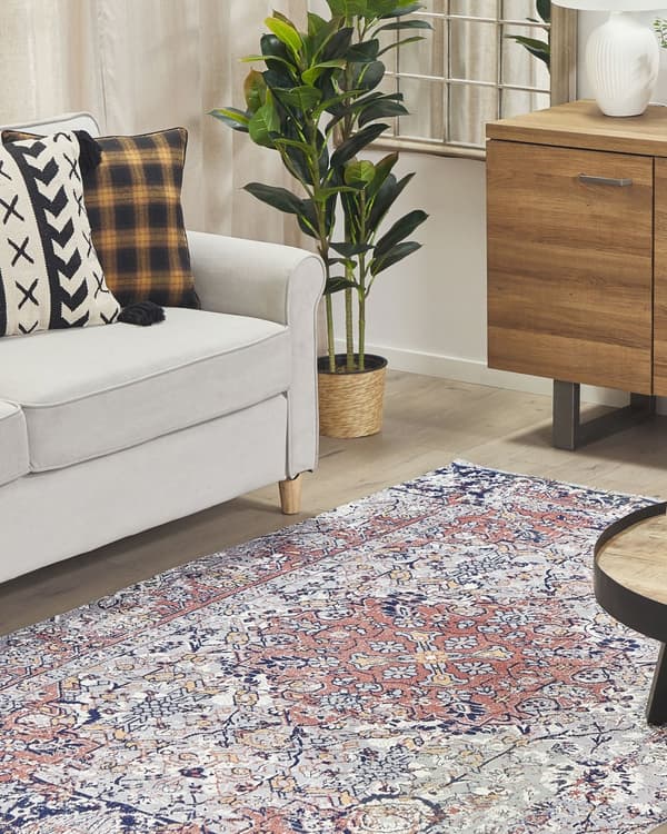 Teppe flerfarget polyester og bomull 140 x 200 cm orientalsk mønster stue soverom