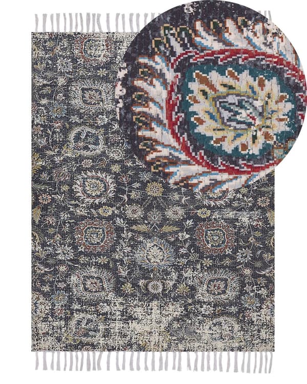 Teppe Flerfarget Bomull Polyester 140 x 200 cm Håndvevd Frynser Orientalsk mønster Stue Soverom
