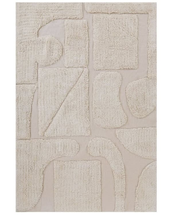 Bomullsteppe Teppe Beige 160 x 230 cm Fluffy Abstrakt Mønster Stue Soverom