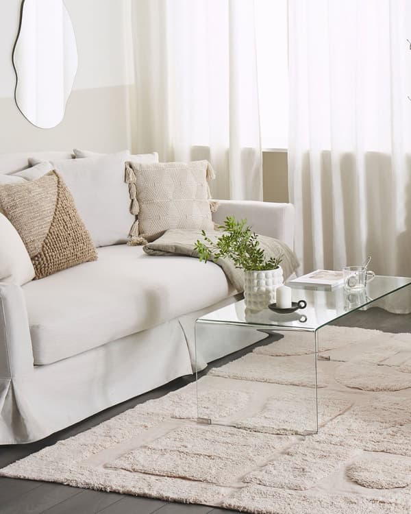 Bomullsteppe Teppe Beige 160 x 230 cm Fluffy Abstrakt Mønster Stue Soverom