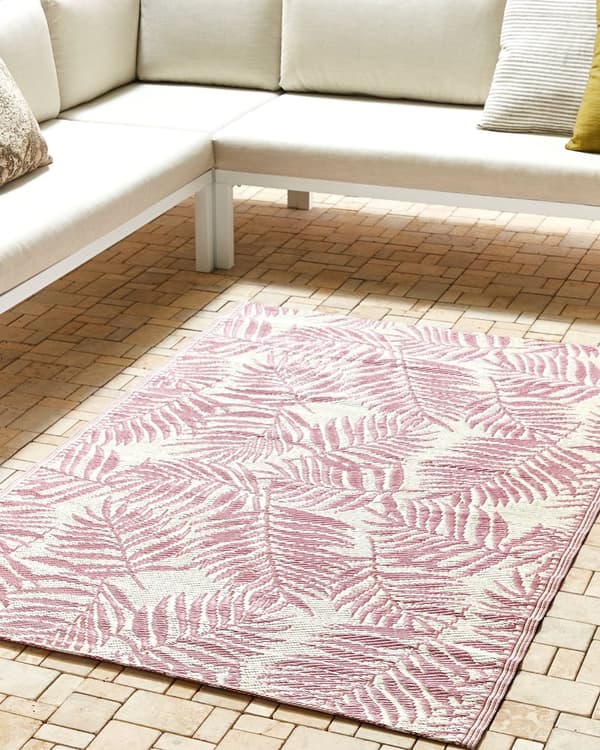 Gulvteppe Rosa Polypropylen 120 x 180 cm Bladmotiv Resirkulert materiale Moderne design Uteteppe Balkong Terrasse