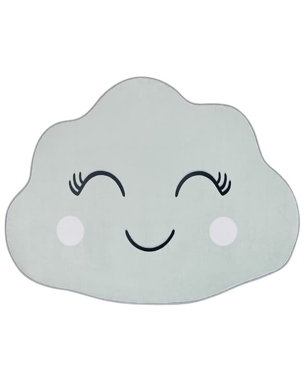 Børnetæppe Grøn Polyester 90 x 120 cm Fladvævet Sjov Børnegulvtæppe til Pigeværelset med Sky form Smilende Motiv Inspiration