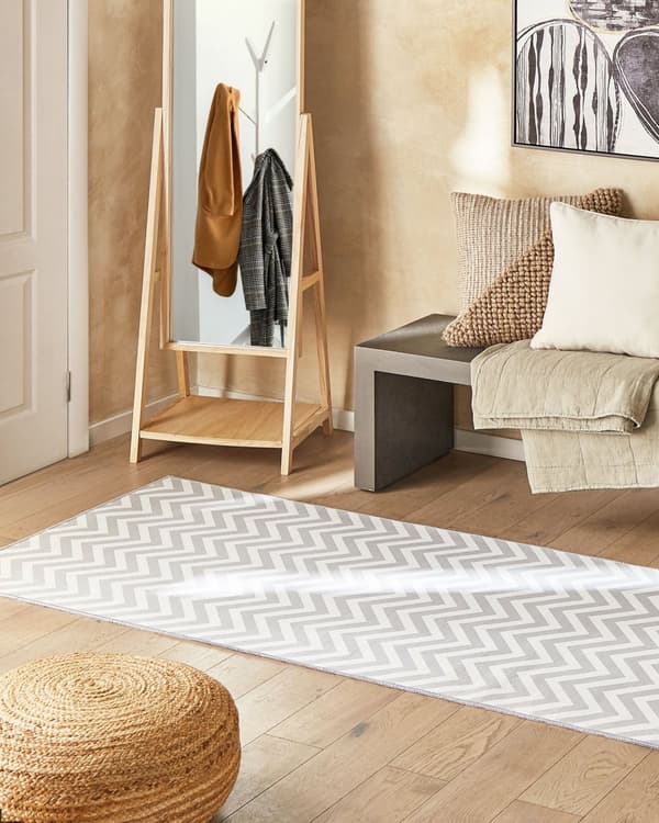 Teppe Hvit Grå Polyester 80 x 240 cm Chevron-mønster Tradisjonelt design Antiskli Løper Gang Stue Soverom