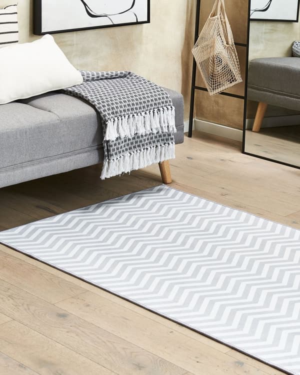 Teppe Hvit Grå Polyester 70 x 200 cm Chevron-mønster Tradisjonelt design Antiskli Løper Gang Stue Soverom