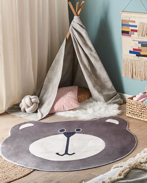 Barneteppe Teppe Brun ⌀ 120 cm Bjørneform For Barn Lekerom Stue
