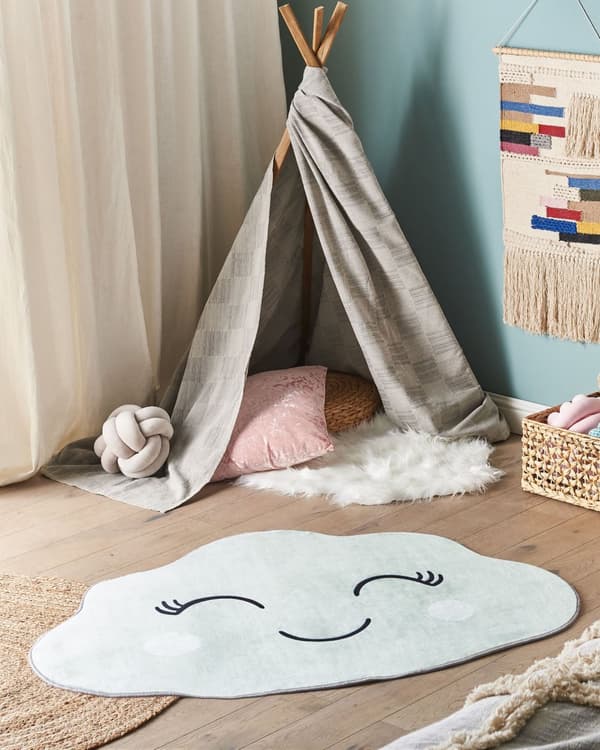 Matta Grön 90 x 120 cm Molnform Kort lugg för Barnrum Lekrum