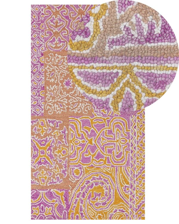 Matto monivärinen 80 x 150 cm villa itämainen kuvio suorakulmio käsin tuftattu boho retro