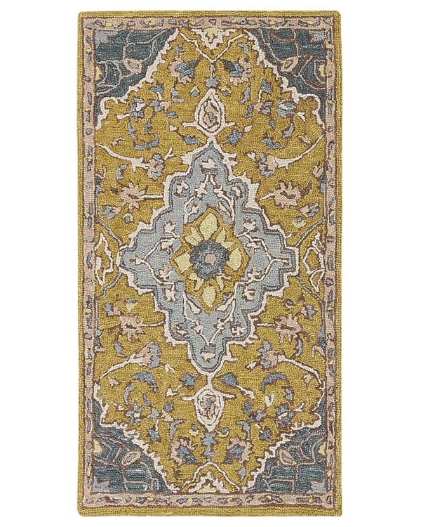 Matto keltainen sininen 80 x 150 cm villa suorakulmio itämainen käsin tuftattu perinteinen boho