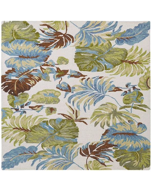 Matto monivärinen 200 x 200 cm villa neliö lehtikuvio käsin tuftattu boho perinteinen