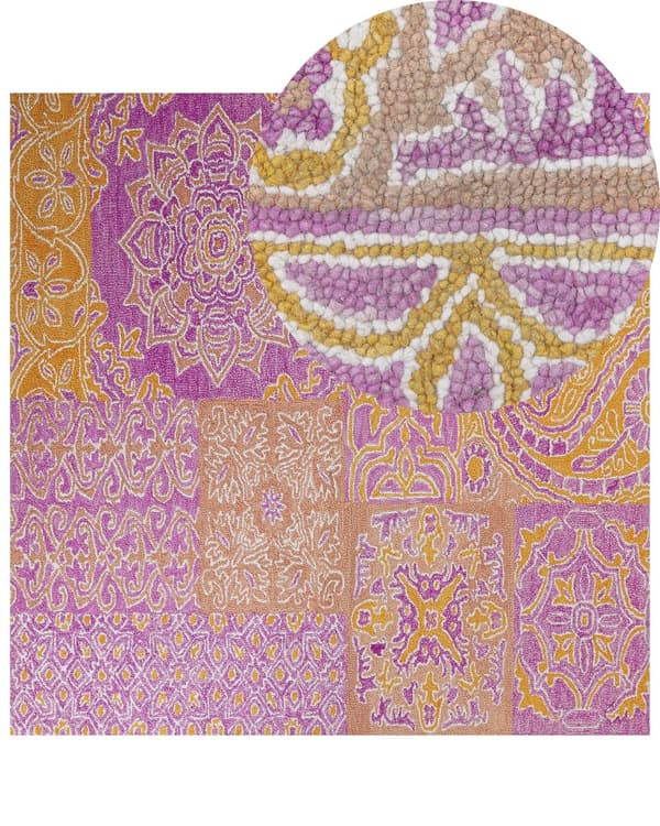 Matto monivärinen 80 x 150 cm villa itämainen kuvio neliö käsin tuftattu boho retro