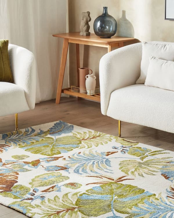 Matto monivärinen 160 x 230 cm villa suorakulmio lehtikuvio käsin tuftattu boho perinteinen