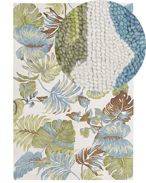 Matto monivärinen 160 x 230 cm villa suorakulmio lehtikuvio käsin tuftattu boho perinteinen