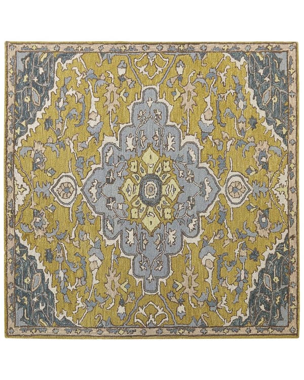 Matto keltainen sininen 200 x 200 cm villa suorakulmio itämainen käsin tuftattu perinteinen boho