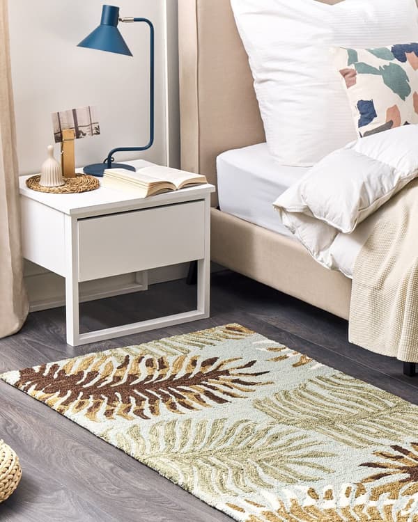 Matto monivärinen 80 x 150 cm villa lehtikuvio suorakulmio käsin tuftattu boho perinteinen
