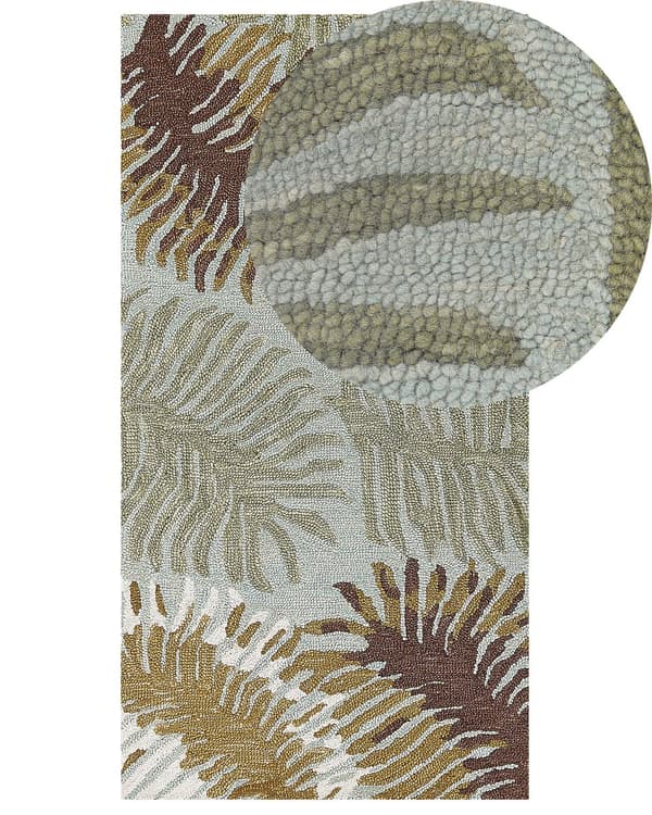 Matto monivärinen 80 x 150 cm villa lehtikuvio suorakulmio käsin tuftattu boho perinteinen