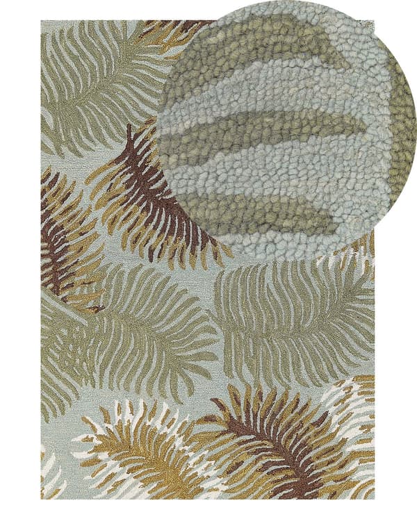 Matto monivärinen 140 x 200 cm villa lehtikuvio suorakulmio käsin tuftattu boho perinteinen