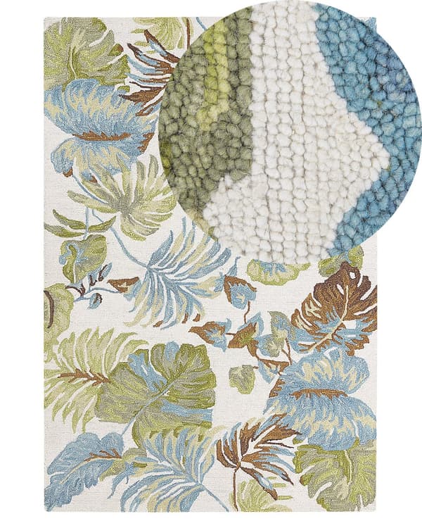 Matto monivärinen 140 x 200 cm villa suorakulmio lehtikuvio käsin tuftattu boho perinteinen