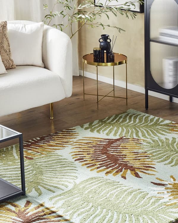 Matto monivärinen 160 x 230 cm villa lehtikuvio suorakulmio käsin tuftattu boho perinteinen