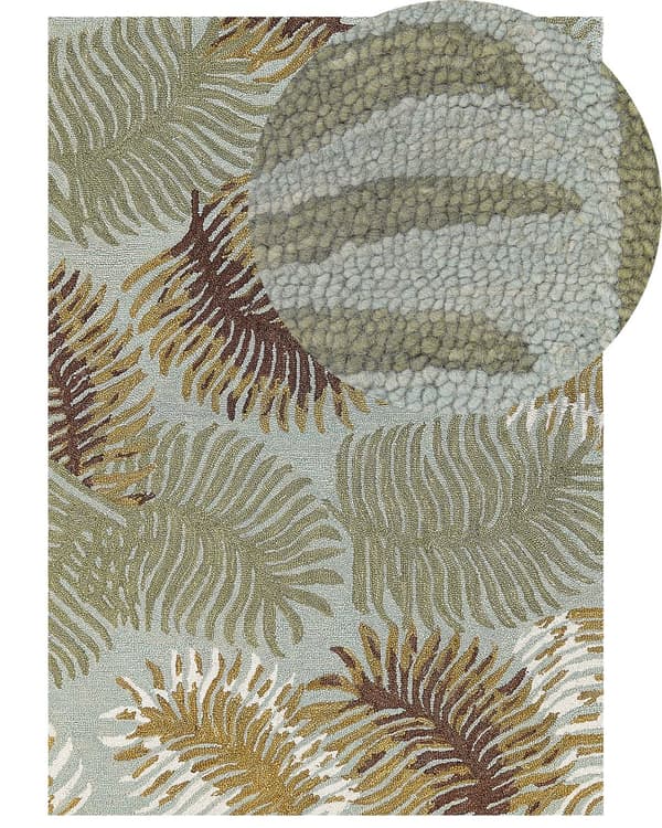 Matto monivärinen 160 x 230 cm villa lehtikuvio suorakulmio käsin tuftattu boho perinteinen