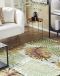 Miniatyrbilde 2 av 6: Teppe Blå Grønn Ull 200 x 200 cm Bladmotiv Dekorativt Innredning Stue Soverom Rustikk Boho