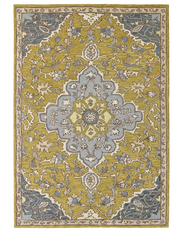 Matta Gul och Blå Ull 160 x 230 cm Orientalisk Vintage Vardagsrum Sovrum