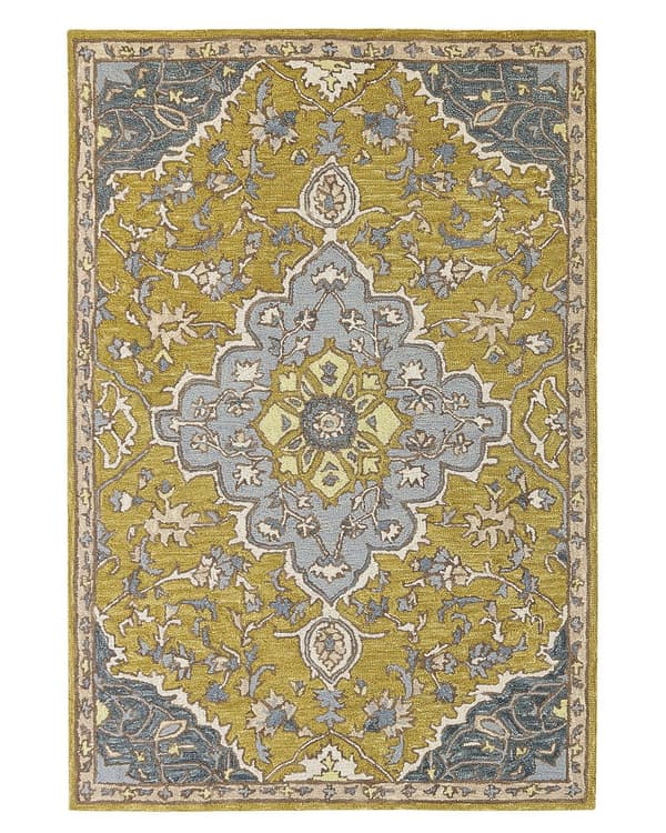 Matta Gul och Blå Ull 140 x 200 cm Orientalisk Vintage Vardagsrum Sovrum